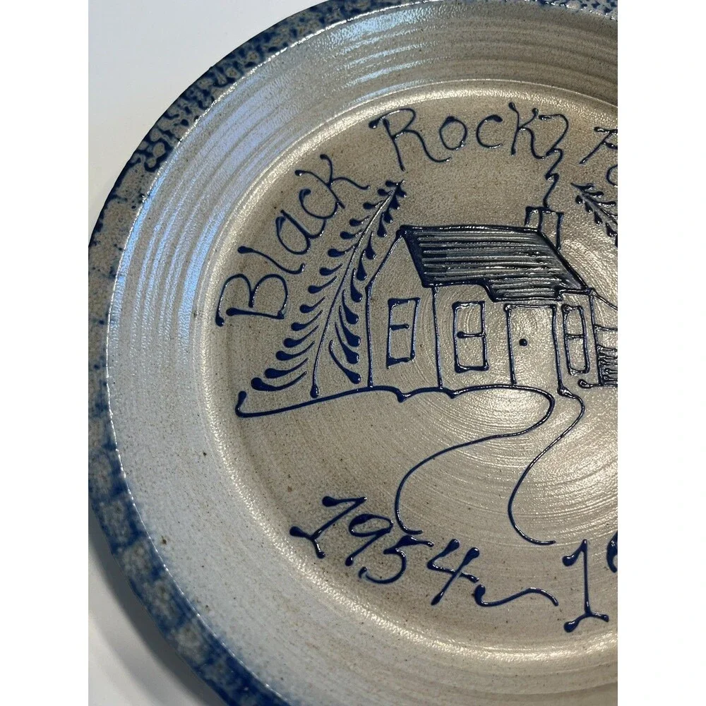 Vintage Eldreth Pottery Salt Glaze Blue Gray Pie Dish “Black Rock Retreat